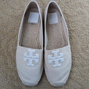 Tory Burch Weston Flat Espadrille Tan Cream Sz 9.5